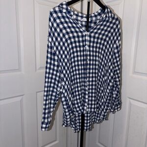 Jane + Delancey Gingham Checkered Button-Down 1X Coastal Grandma Chic Beach Cove